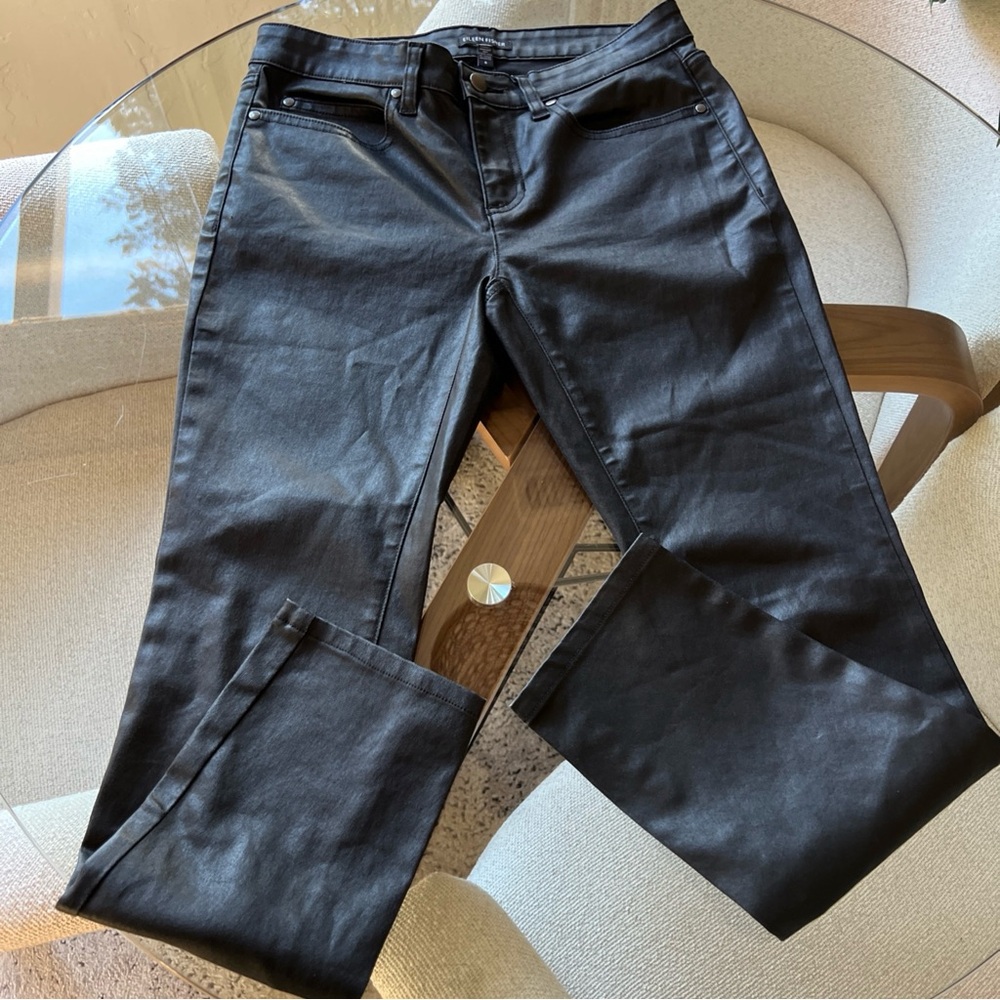 Eileen Fisher Waxed Organic Cotton Skinny Jeans Womens 6 Black Stretch Pants